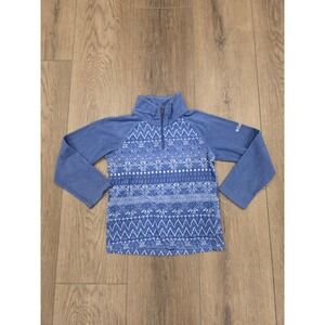 Columbia Girl's XS Blue Nordic Stripe Snowflake Fleece 1/4 Zip Pullover